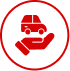 Red icon of a hand holding a car inside a circle, symbolizing car insurance or protection.